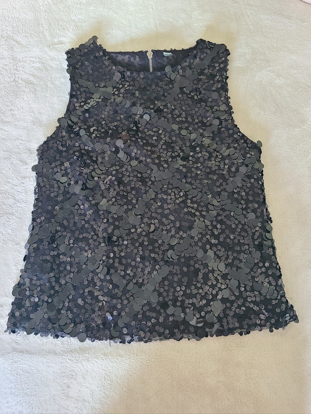 Sleeveless Sequin Overlay Top Black Size S Vacation Party
